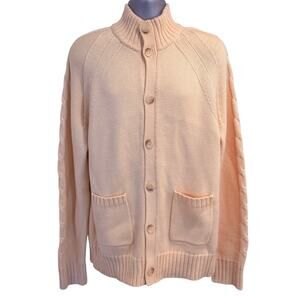 Banana Republic XL 100% Wool Cardigan Sweater Cream Cable Knit Button Pockets
